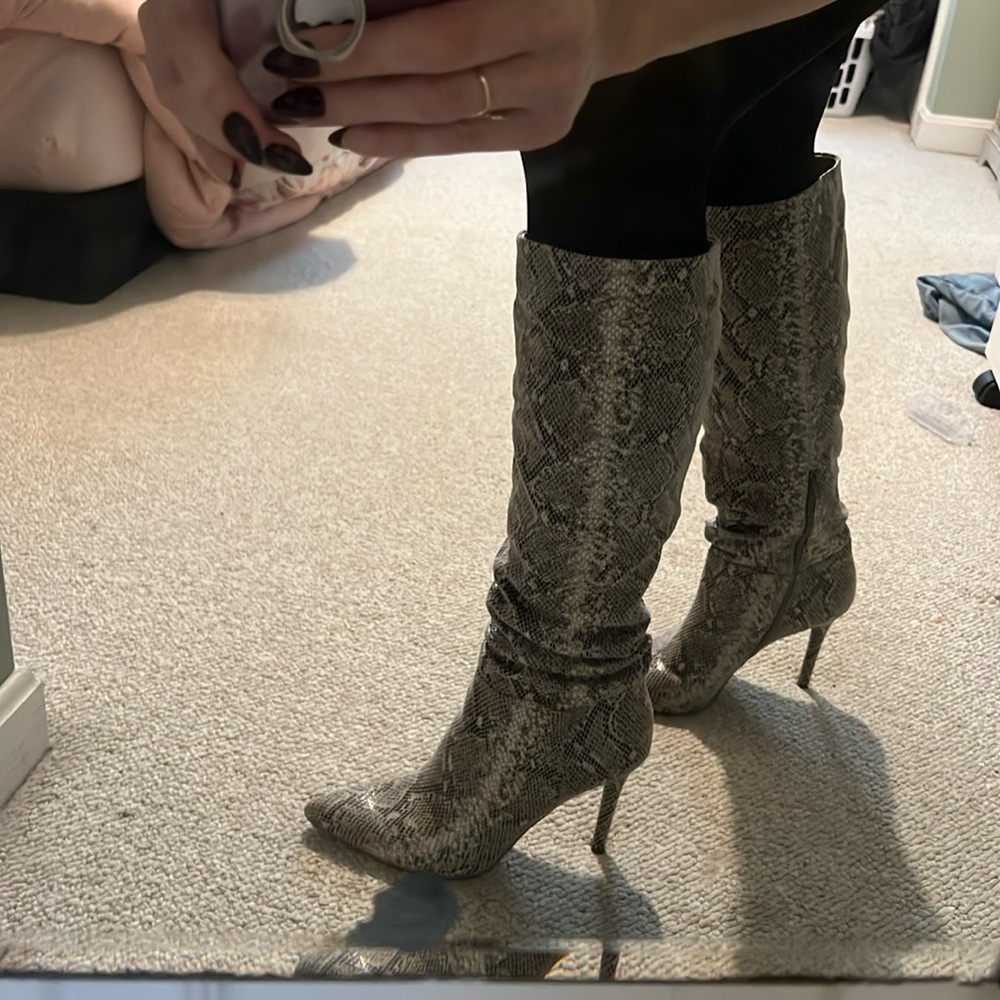 Jessica Simpson knee high snake print boots